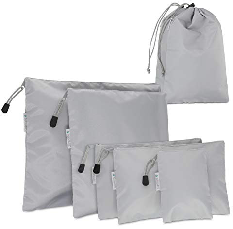 Navaris Koffer Packbeutel Set 7-teilig - 7X Schuhbeutel Wäschebeutel Reise Packtaschen - Rucksack Organizer Beutel - Stausack Reisebeutel Hellgrau