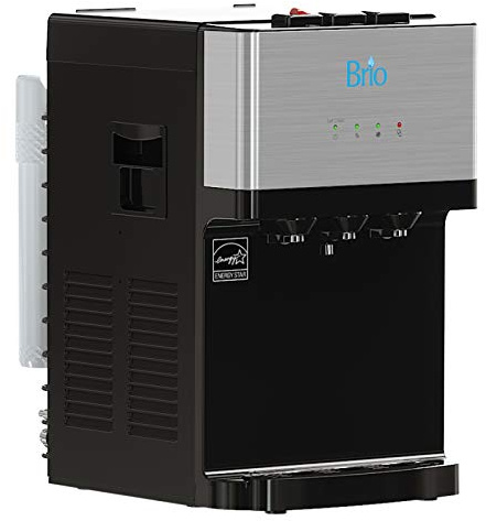 Brio Distributore di raffreddamento dell'acqua senza bottiglia autopulente da banco con filtrazione – acqua calda fredda e a temperatura ambiente. Filtri di ricambio extra inclusi – approvato