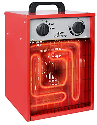 LZQ Chauffage électrique 5 kW - Économie d'énergie - Chauffage électrique professionnel industriel - Ventilateur de construction avec 3 niveaux de chauffage - Thermostat intégré