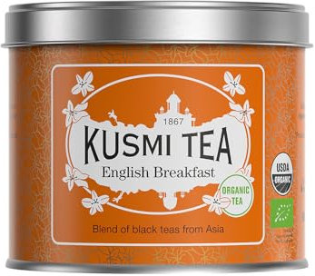 Kusmi Tea - English Breakfast Bio - Thé Noir Biologique - Mélange de Thés Noirs d'Asie - Ceylan et Assam - Boîte Thé Métal 100g - Quantité pour environ 50 Tasses