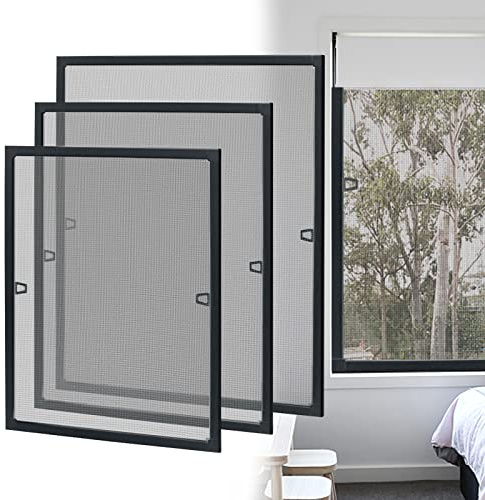 LZQ Fliegengitter Fenster Insektenschutz Fliegenschutzgitter mückengitter moskitonetz gitter mit Aluminium Rahmen ohne Bohren und Schrauben 80 × 100 cm Schwarz