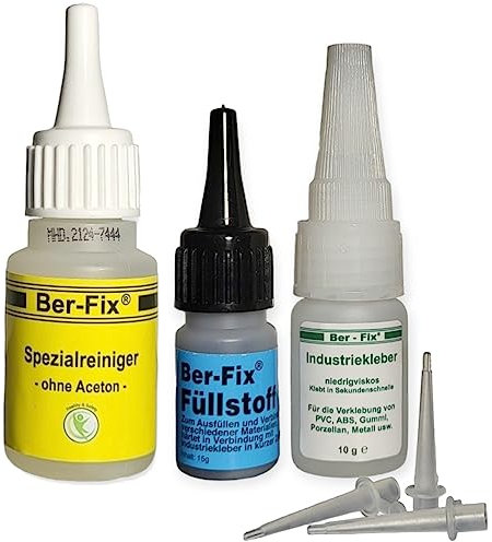 Ber-Fix Füllstoff Set S Schweißnaht Kleber aus Berlin schwarz aus 10g Industriekleber und 15g Granulat 2k Kleber extra stark Metall Kunststoff PVC ABS PLA + 3 Spitzen + Reiniger