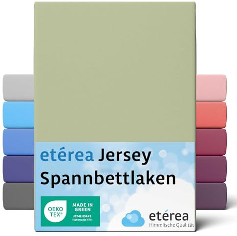 etérea Jersey Spannbettlaken 200x220cm Lind bis 25 cm Höhe - 100% Baumwolle Spannbetttuch Oekotex - Bed Sheets Leintuch Bettbezug mit Rundumgummi - Bettlaken 200x220 cm - Grün