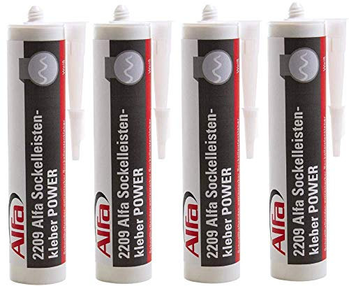Alfa Sockelleistenkleber POWER 4 x 310 ml Montagekleber zur Befestigung von Sockelleisten - starkklebend schnellhaftend schnelltrocknend - Klebkraft 350 kg/m²