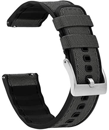 BARTON WATCH BANDS with Integrated quick release spring bars - Hybrid Silicone - Cordura Fabric, Water-Resistant Leather and Silicone Hybrid Watch Bands - Choice of Color & Width (18mm, 20mm, 22mm)