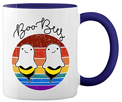 Boo Bees Retro White Coffee Mug with Blue Rim & Handle