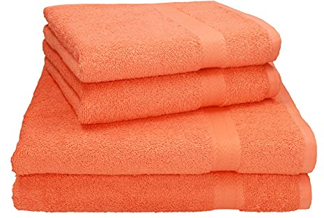 Betz Premium Handtuch Set 4-teilig – 2 Duschtücher 70×140 cm & 2 Handtücher 50×100 cm, 100% Baumwolle 470 g/m², saugstark & weich, Oeko-TEX® Farbe blutorange
