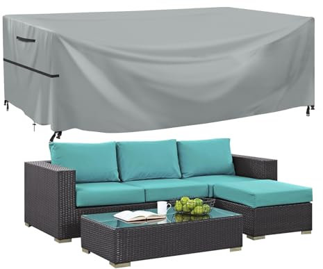 Garden Furniture Covers Waterproof, 270x185x89cm Oxford Fabric Outdoor Sofa Cover Windproof Sunproof with Handle Strap Drawstring Buckle for Garden Sofa, Table and Chair Set (Grey, Rectangular)