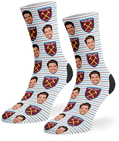 Super Socks Personalised West Ham Socks | Official West Ham Merchandise | Upload Your Photo | West Ham United | West Ham Gifts | West Ham Gifts for Men | West Ham Gifts for Boys (4-7)
