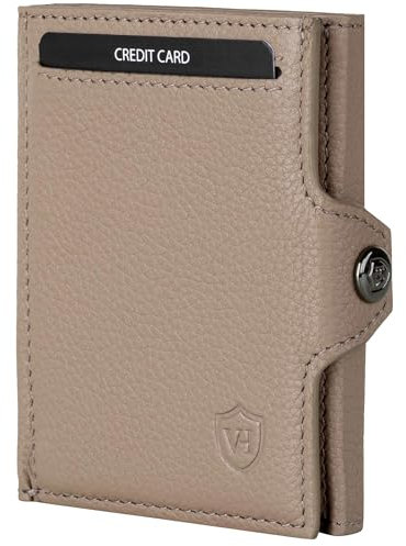 VON HEESEN Slim Wallet mit XL Münzfach & RFID-Schutz - Mini Geldbörse Herren & Damen - Kartenetui Geldklammer Kreditkartenetui - Portmonee Geldbeutel Portemonnaie klein (Taupe)