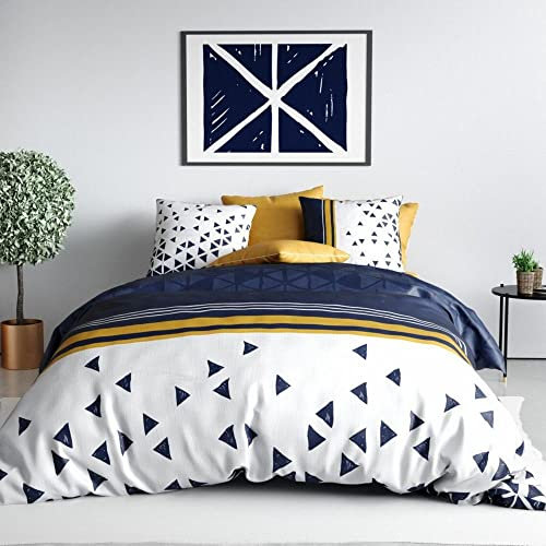 Housse de Couette 220x240 cm + 2 taies d'oreiller 63x63 cm Coton 57 Fils Bandol - Parure de lit 3 pièces 100% Coton 240x220 (LargeurXLongeur)