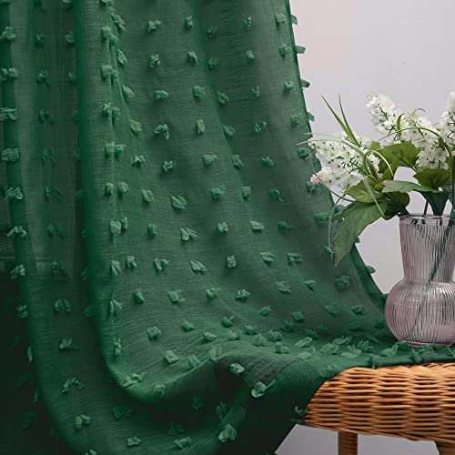 KOUFALL Dark Emerald Green Curtains 96 Inches Long,Sheer Vintage Curtains for Living Room Bedroom,2 Panel Set