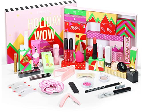 PW TOOLS 2022 Weihnachts Adventskalender für Mädchen, Make-up Adventskalender 2022, Lippenstift, Lidschatten, Kosmetik Set Gastgeschenke für Frauen und Mädchen