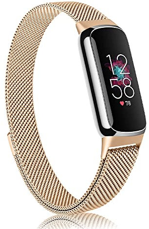 Niboow Bracelet Compatible avec Fitbit Luxe, Femmes Hommes Métal Acier Inoxydable Mesh Tissé Magnétique Sangle Bracelet Compatible avec Fitbit Luxe - Or Rose