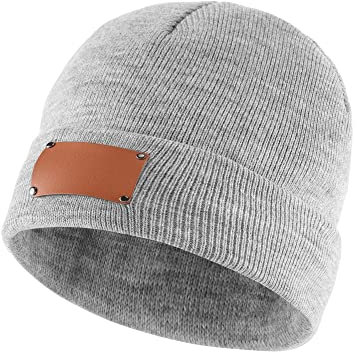 Faletony Personalisierte Strickmütze mit Wunschtext Bestickt Winter Beanie Mütze Elastisch Mütze für Herren Damen alle Jahreszeiten (Hellgrau)