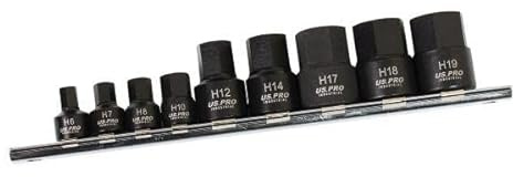 US PRO INDUSTRIAL 9pc 1/4 3/8 DR Stubby Impact Hex Allen Key Bit Sockets Set 3863