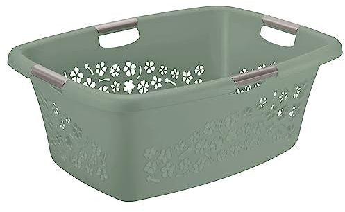 Rotho Flowers Panier à linge 50 l avec 4 poignées, plastique (PP) sans BPA, turquoise, 50 l (65,1 x 48,6 x 26,2 cm)
