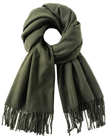 Cashmere Feel Scarfs for Women Long Fringe Scarf Ladies Wraps Shawls Scarves - Army Green