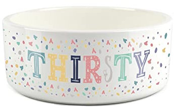 Thirsty Dog Large Pet Food Bowl Multicolour Speckles - Ceramic White Drinks Water Dish For Dogs