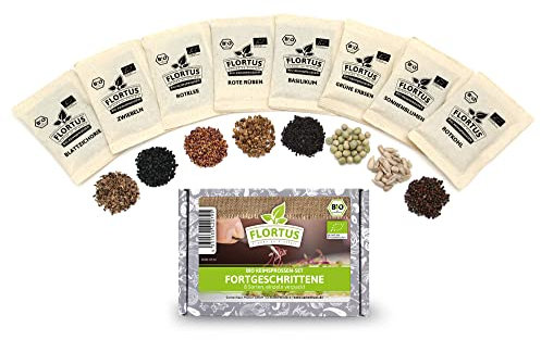 FLORTUS BIO Sprossen Set für Fortgeschrittene mit 8 Sorten Keimsaat | Blattzichorie, Rotklee, Zwiebel, Grüne Erbsen | Keimsprossen für Profis | Sprossen & Microgreens Samen | Sprossen Samen