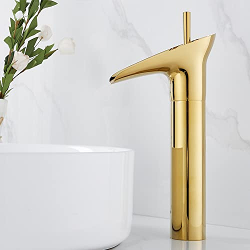 Wasserfall Wasserhahn Bad Waschtischarmatur Waschbecken Armatur Gold Hoch Retro Antik Stil Messing Einhebelmischer Mischbatterie Mit Kaltes Und Heißes Wasser Vorhanden