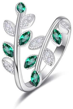 Olivenblatt Verstellbar Promise Stapelring Ring Silber 925 Damen, Zirkonia Silberringe Damenring Öffnen Damen Ringe