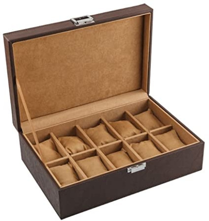 MOBAAK Uhrenbox Uhrenkasten Uhrenbox Mit 10 Gittern, Leder, Schmuck-Display, Herausnehmbare Aufbewahrung, Metallschnalle, Armband-Kollektion Uhrenaufbewahrung (Color : B)