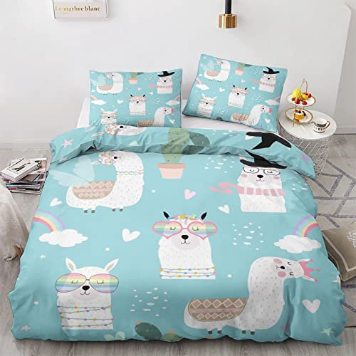 GEDAEUBA Sommer Bettwäsche 135x200 Lama - Süße Alpaka Bettbezug 135 x 200 2er Set, Wendebettwäsche und Kissenbezug 80x80, Weiche & Atmungsaktive Mikrofaser Bettwäsche-Sets mit Reißverschluss