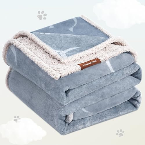 Hzuaneri wasserdichte Hundedecke, Sherpa Fleece Haustier Decke für Minihunde, Katzen, S, 72 x 62 cm, Maschinenwaschbar, Beidseitiger Sofabezug-Schutz, Grau PB80200G