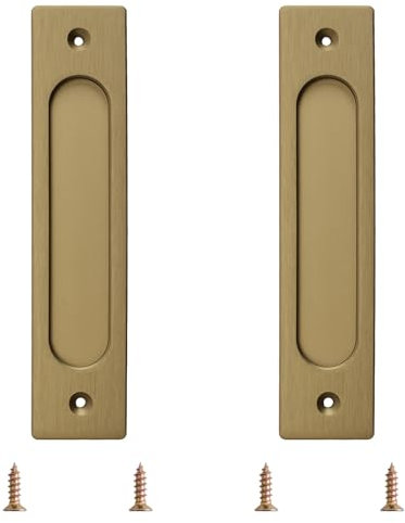MOROBOR Tiradores rectangulares empotrados para puerta corrediza, 2 unidades, bronce dorado, aleación de aluminio, tiradores de dedo para puerta de armario con tornillos de montaje para puerta