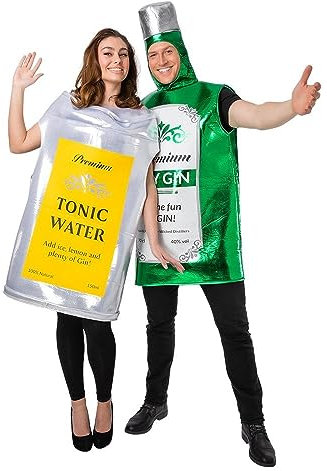 A2ZFD Couples Ladies And Mens Gin & Tonic Costumes : Unisex Drink Festival Fun Novelty Stag Hen Fancy Dress