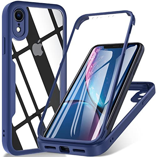 OWKEY for iPhone XR Case, [Military Grade Drop] 360° Full Body Silikon Rugged Bumper Case with Built-in Soft PET Screen Protector, Shoockproof Cover Phone Case for iPhone XR 6.1 inch, Blue
