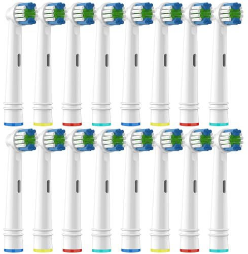 Kisstta Aufsteckbürsten Kompatibel mit Braun Oral B, Zahnbürstenaufsatz für Oral B Vitality, Pro, Genius, Smart Serie Elektrische Zahnbürste, 16 Stück Ersatzbürsten, Weiß