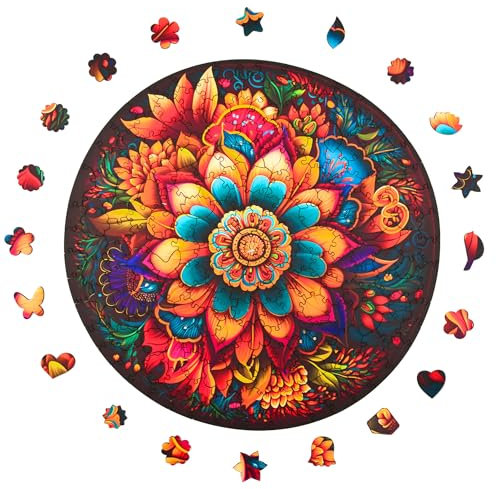 Milliwood Holzpuzzle - Leaf Ornaments - 206 Teile - Puzzle Tiere ab 8 Jahren - Mandala Puzzle für Erwachsene und Kinder - Jigsaw Puzzle aus Holz 32x32 cm - Puzzle Puzzle Natur mit Holz Geschenkbox