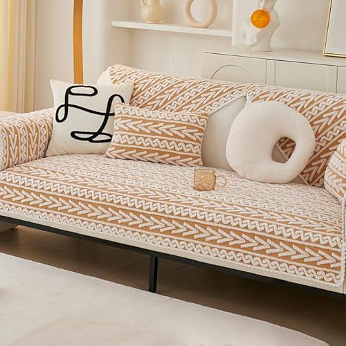 KCCRHIN Plüsch Sofa Überzug 1 2 3 4 Sitzer Couchbezug Mit 3D-Struktur Sofabezug L Form Ecksofa Sofa Bezüge Sofahusse Weiche Sofaschoner Sofaschutz Sofa Cover Couch Cover,Orange,110*240cm/43*94.5in