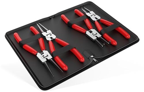 RAVN HAMAN 4 x Pinze per anelli di sicurezza 175 mm Rosso - - Pinze per anelli elastici con punte precise - - Pinza seeger con manici antiscivolo - - Pinze divaricatrici con custodia