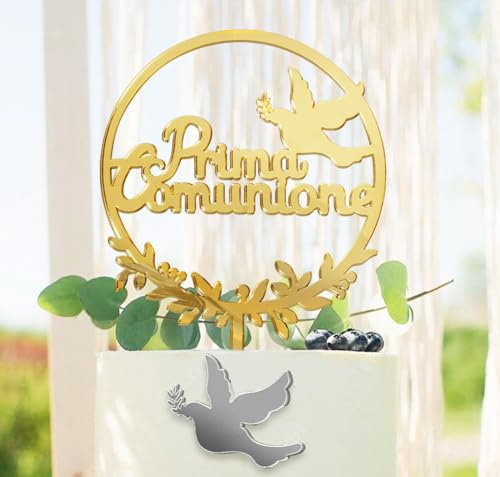 Italienisch Prima Comunione Kuchendekoration Erstkommunion Taube Tortendeko Cake Topper Tortenaufsätze Geschenke Tortentopper für Kommunion Taufe Konfirmation Party deko