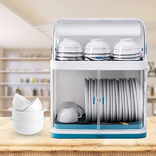 Escurreplatos de 2 niveles con tapa, organizador de cocina, bandeja de cubiertos y estante, ahorro de espacio, mueble para escurrir cuencos y platos