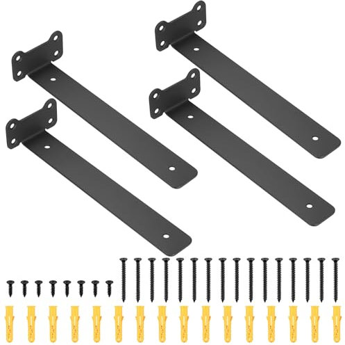 4 Pcs Equerre Etagere Murale, Equerre Murale Fixation Invisible, Support Étagère Flottants Robustes Noirs, Supports d'étagère pour étagère Armoire Montage (Style oreille de chat, noir 255MM)