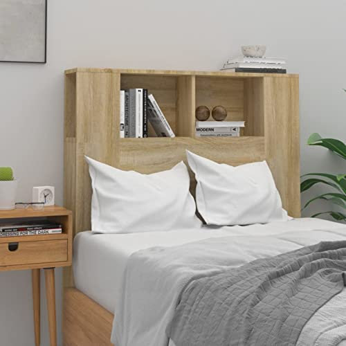 Rantry Kopfteil mit Ablagen Wand-Kopfteil mit 4 Fächer Kopfteil Bücherregal-Kopfteil Betthaupt Bettkopfteil Kopfteil-Regal ür Bett Bettgestell Sonoma-Eiche 100x18,5x104,5 cm