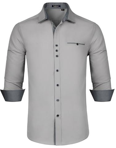 Enlision Mens Shirts Long Sleeve Formal Dress Shirt Regular Fit Shirt Casual Slim Shirts Grey L