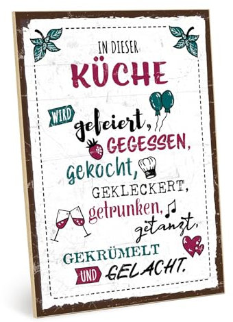 TypeStoff Holzschild mit Spruch - Küche - Vintage Schild als Geschenk und Dekoration zum Thema Familie, Freunde und Freude - HS-00932-X