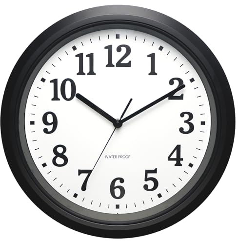 KIZLOC 32 cm Wanduhr Outdoor wetterfest, Gartenuhr draußen wasserfest, Außenuhr ohne Tickgeräusche lautlos, Quarz batteriebetriebene große Uhr für Garten, Terrasse, Schwimmbad, Badezimmer (Schwarz)