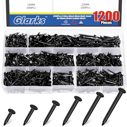 Glarks 1200 Stück Quadratische Metallnägel,Schuhreparatur-Nägel für Stiefel, Möbelnägel, Schuhe,Reparaturwerkzeuge,3/8’’(10MM) 1/2’’(13MM) 5/8’’(16MM) 3/4’’(19MM) 7/8’’(22MM) 1’’(25MM)