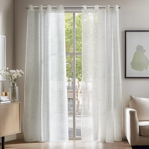 Deconovo Voile Gardinen Vorhänge mit Ösen Gardine Wohnzimmer Halbtransparent Dekoschals Leinenoptik Luftig Vorhang für Schlafzimmer Balkontür, 180x140cm(HöhexBreite), Hellgrau, 2er Set