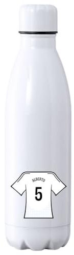 C&P Botella futbol personalizada, Botella de agua acero inoxidable térmica de doble Capa bebidas frías 24h y Calientes 12h, Capacidad 500 ml (Madrid)