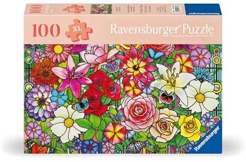 Ravensburger Puzzle 12001364 - Blumenfenster - 100 Teile Blumen-Puzzle für ältere Menschen und Senioren, mit größeren, griffigen Puzzleteilen, großer Bildvorlage und mit stabiler Unterlage zum Puzzeln