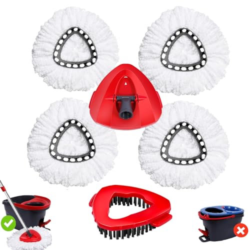 Lot de 4 têtes de Rechange pour Balai à Franges Viled EasyWring 1 Tank - pour Salle de Bain, Cuisine, carrelage, Nettoyage Mural - Blanc - 1 Brosse et 1 Base