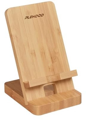 Plehood Support de téléphone en Bambou, Support de téléphone Portable pour Bureau, Support en Bois pour iPad, Compatible avec iPhone et Tous Les téléphones Portables (Bambou)