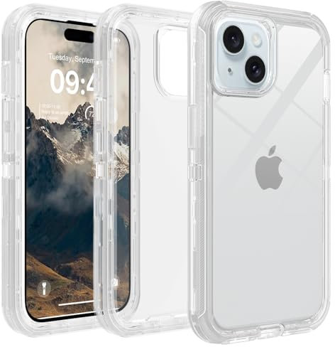 TUTUKII for iPhone 15 Case Clear, Anti-Yellowing, Shockproof Protective Transparent Case, Triple-Layer Heavy Duty Protection Phone Case Cover for Apple iPhone 15 6.1, Crystal Clear